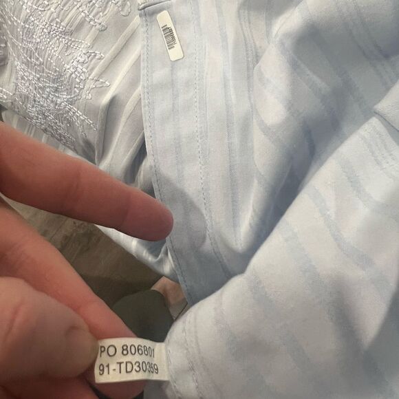 Tommy Bahama XL Men’s Blue Striped Embroidered Button-Up Shirt 100% Cotton - Picture 2 of 5
